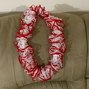 Red and white ruffle infinity scarf